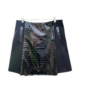 Erdem Areitta Patten Leather Wool Blend Wrap Mini Skirt Black Womans US Sz 10